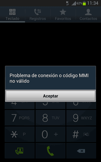 Problema de conexión o código MMI no válido